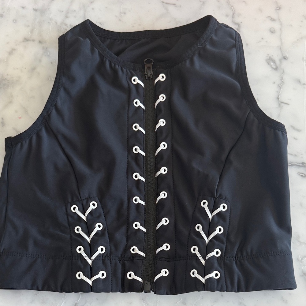 Elegant Black Tank Top with White Detailing